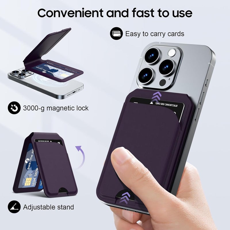 Frapkom for Mag-Safe Wallet, Powerful Adjustable Holder for iPhone 17/16/15/14/13/12 Series Phone Wallet with ID Window, RFID Blocking (Purple) - Image 2